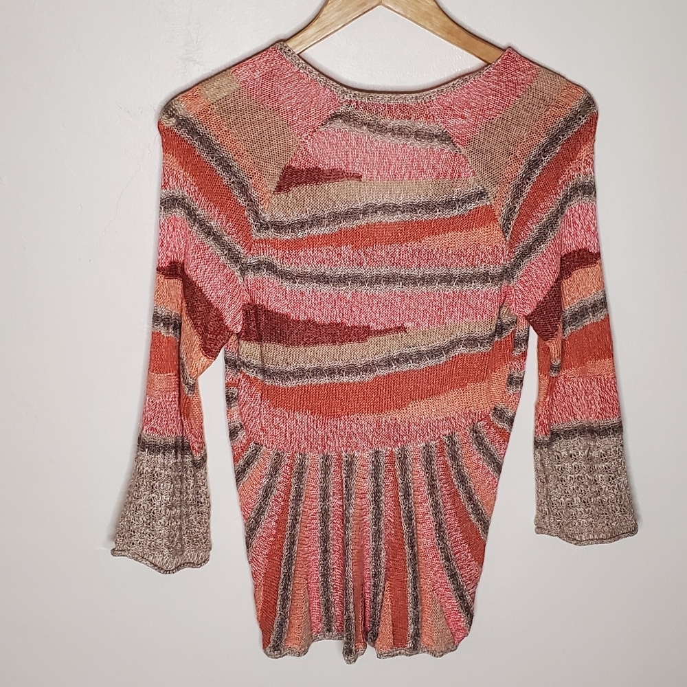 Slouchy Stripes Peach Pink and Tan Radial Natural Style Cardigan - Picture 7 of 12